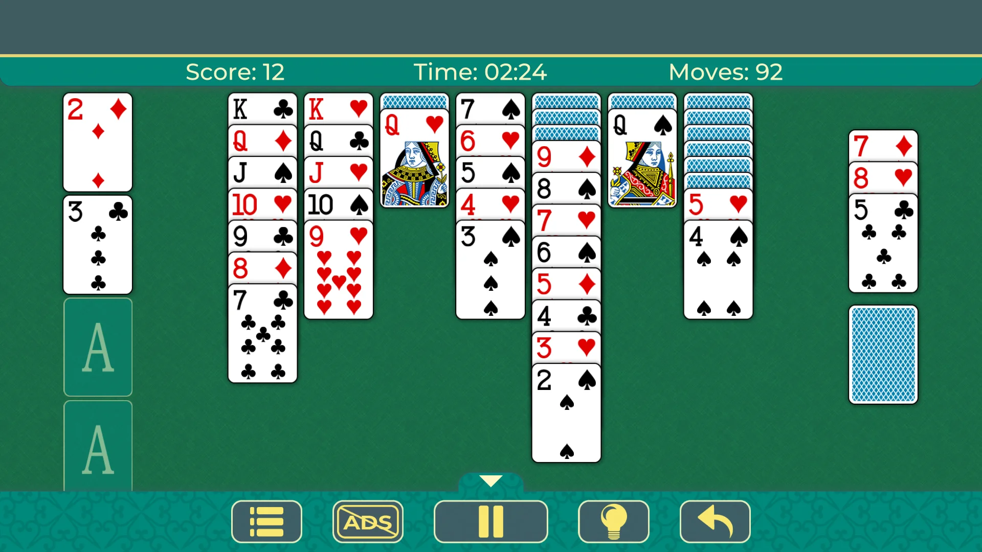 Klondike solitaire green felt